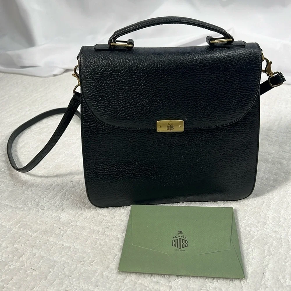 Vintage Mark Cross 1845 leather top handle crossbody bag black - Picture 2 of 16